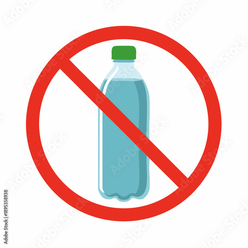 Plastic Water Bottle Prohibition Symbol: Red Circle with Diagonal Line indicating No Single-Use Plastics