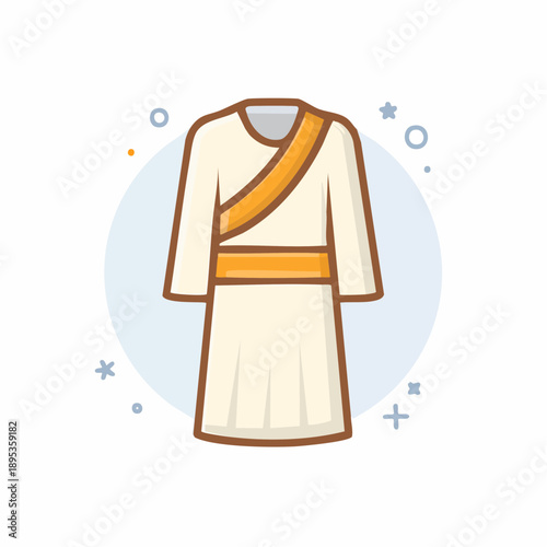 Simple Illustration of a Traditional White Robe with Sash Ornamentation in a Symbolic Religious Context