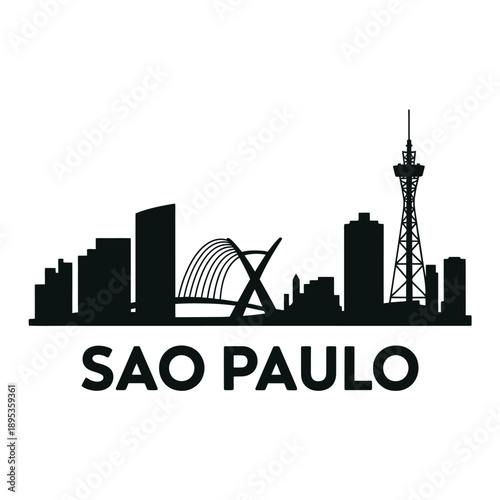 Silhouette of sao paulo skyline with iconic buildings and text label