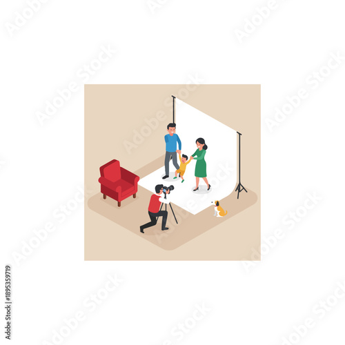 Photographer capturing family moments in a professional studio setting.