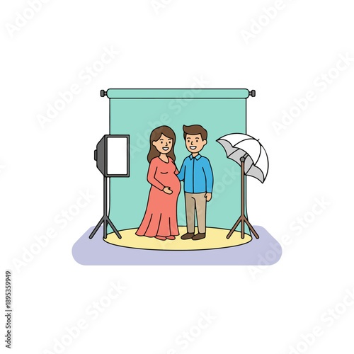 Happy pregnant couple posing for a maternity photoshoot.