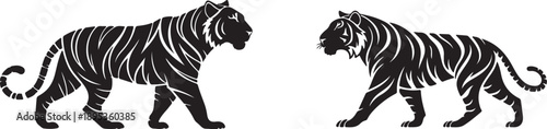Zebra and foal vector illustration in black silhouette style