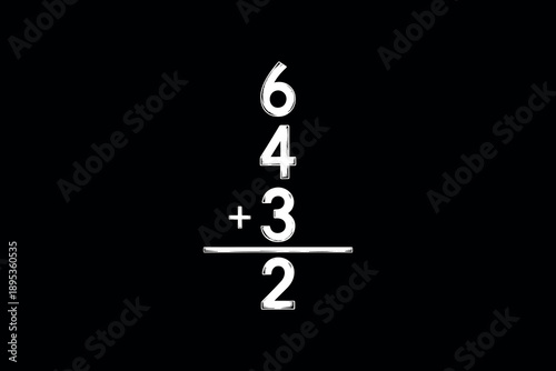 Mathematical equation displayed in bold white text on a black background showing fraction addition with clear numerals and symbols