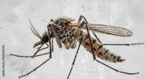 Close up of a mosquito on a white surface