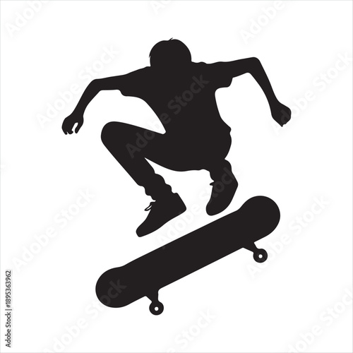 skateboard cruising vector silhouette line art logo concept collection