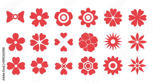 Vibrant red floral and decorative bow vector icons. A versatile collection of scalable graphic elements ideal for web, print, and branding design projects