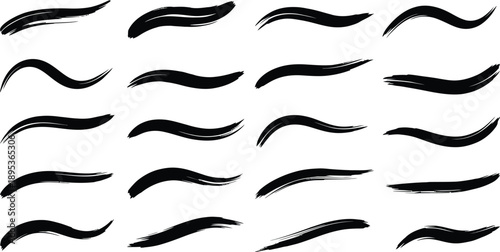 Collection of Black Wavy Brush Strokes for Design