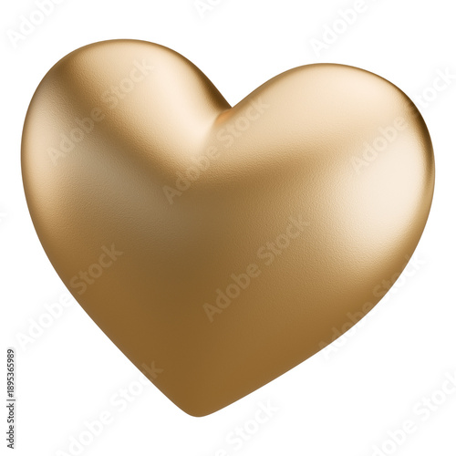 Shiny golden heart symbol with a textured surface with transparent background, 3D render