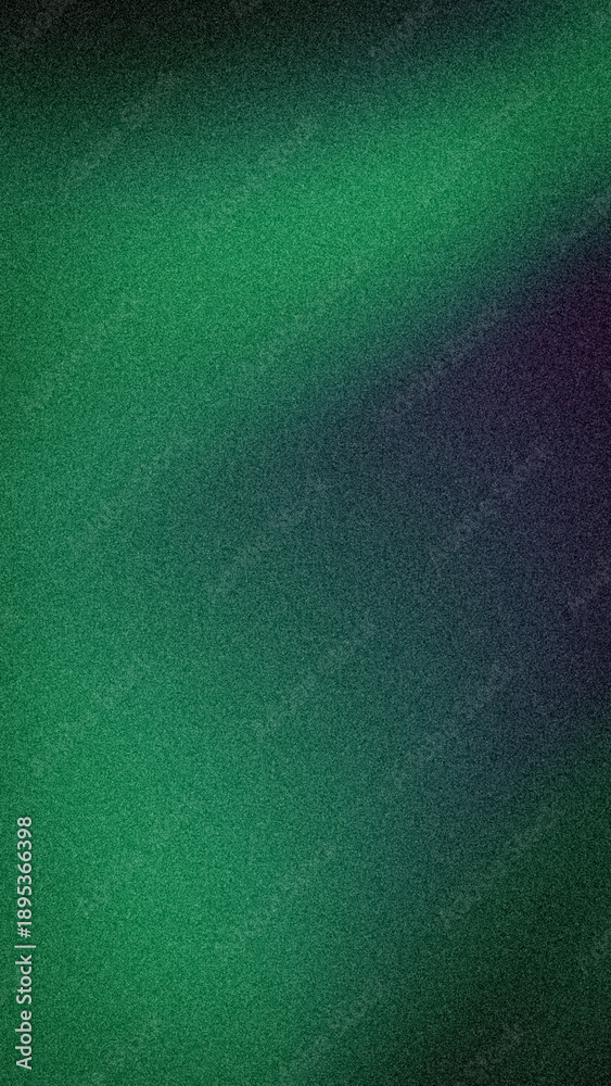Fototapeta premium Abstract vertical grainy background with a dark blurred gradient of emerald green, forest green, and deep purple. Moody noise texture for tech banners and wallpapers