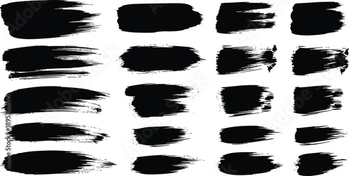 Set of Horizontal Black Paint Brush Stroke Elements