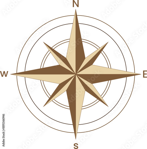 Vintage Compass Rose with Cardinal Directions on White Background
