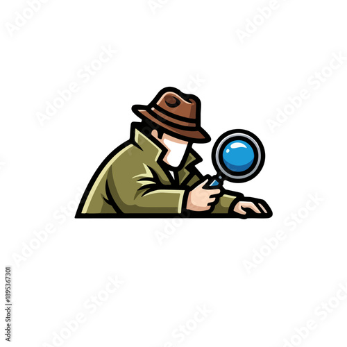 Detective with Magnifying Glass Investigating Clues.