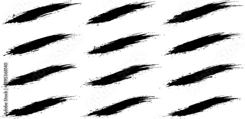 Expressive Brushstrokes: Dynamic black brushstrokes dance across the canvas, showcasing texture and motion, perfect for graphic resources, each stroke embodies an individual artistic expression.