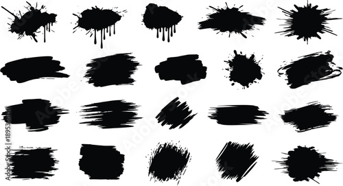 Black Grunge Splatters and Brush Marks for Design