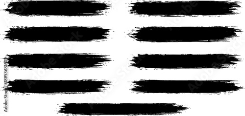 Black Brushstrokes on display: A collection of black brushstrokes of varying sizes and textures, adding a unique, edgy design, perfect for artistic compositions or design elements.