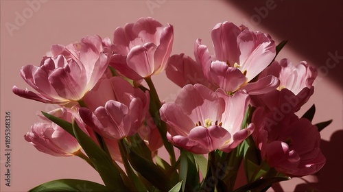 Wallpaper Mural Pink tulips arranged in a bouquet against a pink background with soft lighting in a room during the daytime Torontodigital.ca