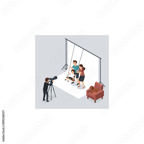 Photographer Taking Picture of Happy Family.