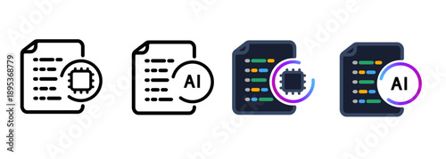 AI coding icon set for software development programming artificial intelligence technology code generated