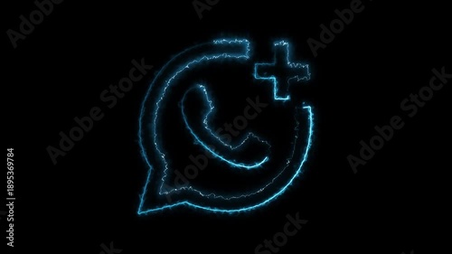 Blue Electric Neon Communication Icon with Energy Pulse Animation And Glowing Blue Neon Phone Call Icon Stock Footage Video