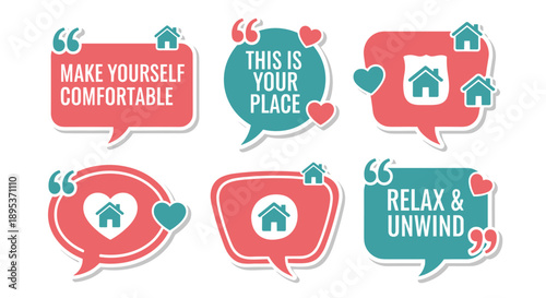 Cozy Home Quotes and Icons for Real Estate and Interior Design Promotion Design