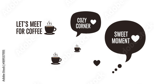 Coffee Shop Decor with Speech Bubbles Hearts and Coffee Cups Design Cafe Theme