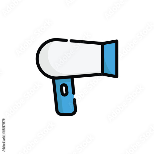 Vector illustration of a megaphone and an electric black hairdryer appliance isolated on a white background as professional equipment for beauty and style