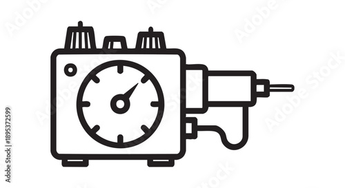 Stopwatch timer illustration with drill attachment, viewed from the front, showcasing time measurement