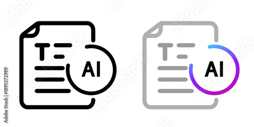 AI text icon set for natural language processing machine learning artificial intelligence technology with document and text symbol