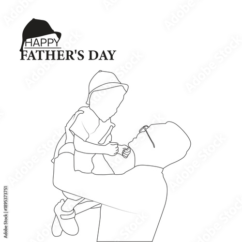 Happy Father's Day minimalist line art illustration featuring a father lifting his child in the air.
social media posts celebrating fatherhood and family love.