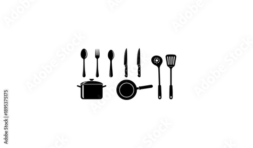 Kitchen Tools Silhouette Set – Black Kitchen Utensils Vector
