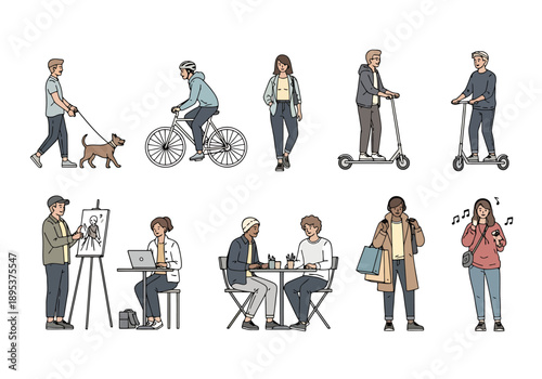 Diverse People Enjoying Outdoor Activities And Hobbies In A Collection Of Illustrated Scenes Representing Modern Urban Lifestyle Choices For Everyone