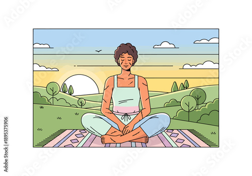 Person Meditating In Lotus Pose Outdoors With Rolling Hills And Sunrise A Serene Moment Of Inner Peace And Harmony In Nature