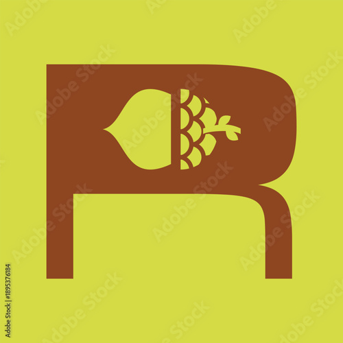 Initial Letter R Pine Cone Icon Vector Illustration