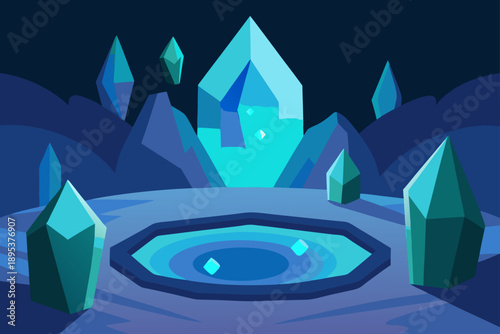 Crystal Cavern With Glowing Gemstones And Underground Light