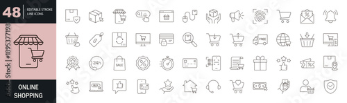 Online Shopping icon set. Editable line icons. Vector illustration.