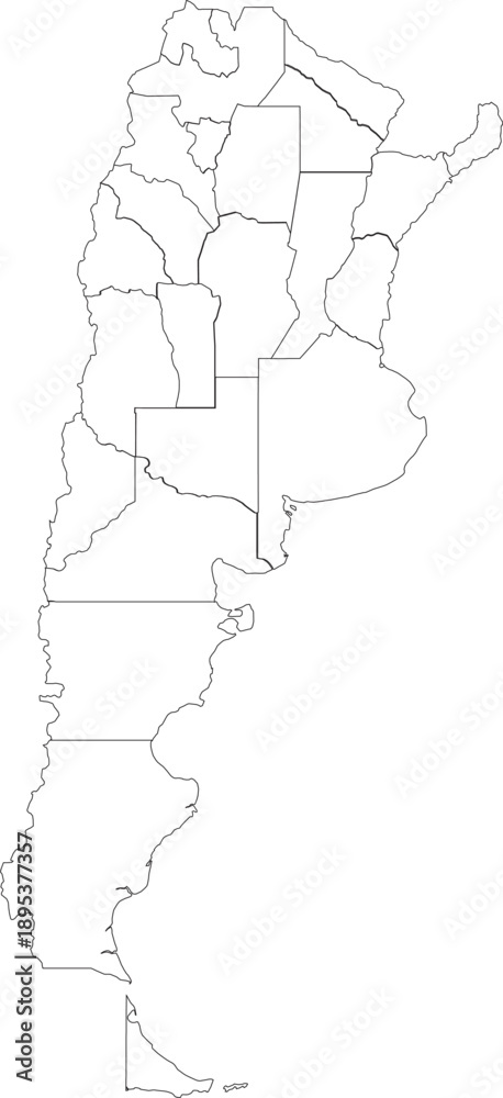 Obraz premium Outline Map of Argentina with Administrative Borders and Internal Regions Vector Silhouette Illustration
