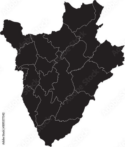 Burundi Map with Administrative Regions Silhouette Vector Transparent Background Vector.