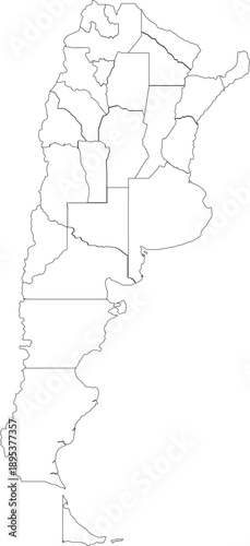 Outline Map of Argentina with Administrative Borders and Internal Regions Vector Silhouette Illustration