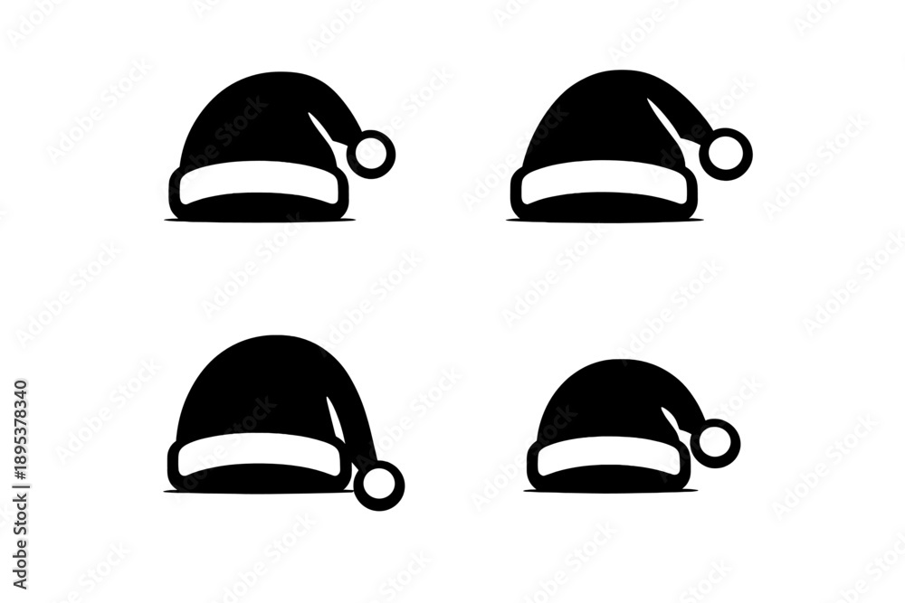 Fototapeta premium Black Santa Claus hats representing winter holidays and Christmas celebration set