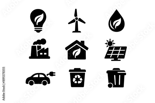 Essential symbols for sustainability, green energy, recycling, and environmental protection