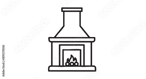 Simple line illustration of a fireplace with burning flames viewed from the front