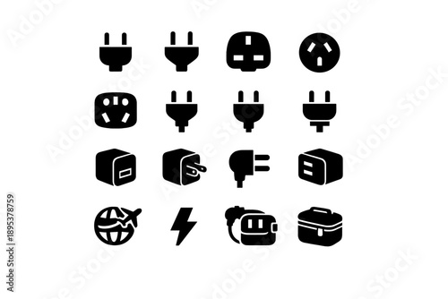 International electrical power plugs and travel adapters set for global charging