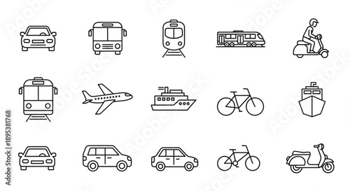 Collection of Transportation Icons Vector Art.