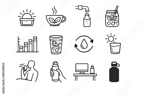 Motion icons reusable habit icon calm mint vector hydration hand goal bottle