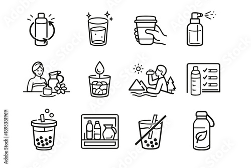 Vector tea desk mist healthy bottle hydration refill chart icon cold icons