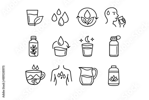 Vector flask icons combo cue eco healthy loop still hydration refill icon