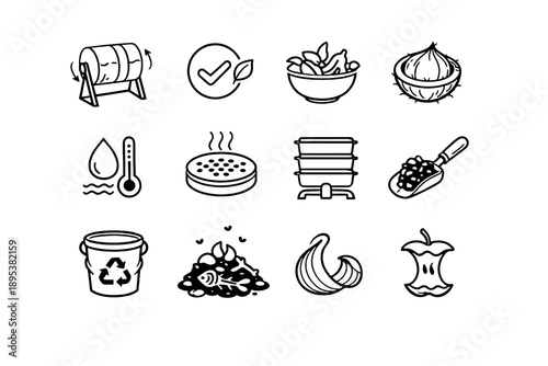 Dried eco skin vector icon upcycled sign pile core icons composting compost