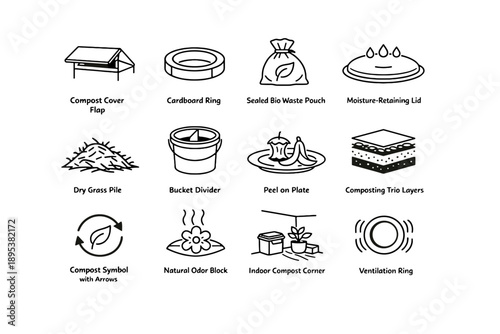 Sealed symbol icon flap compost grass pouch vector eco bio trio balcony