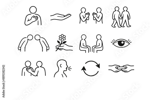 Person mutual grid icons peaceful icon symbol eye cooperative vector figures walking