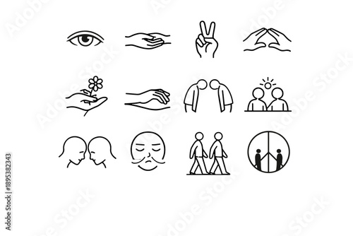 Giving symbol people vector calm icon hand conflict heads silhouettes bowing two